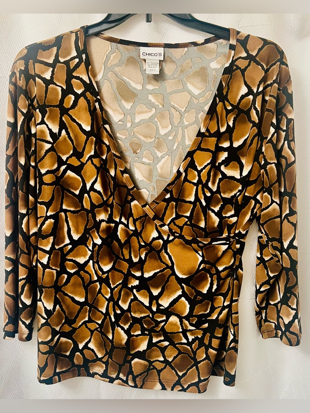 Chico's Brown and Black Animal-Print Surplice Top